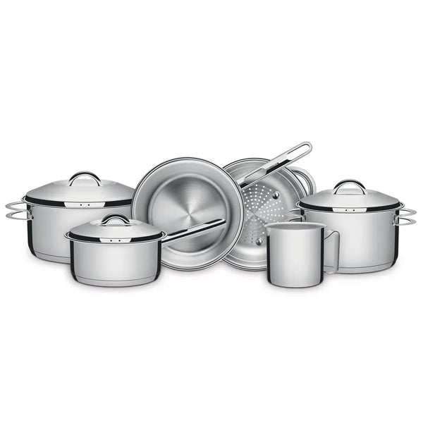 Jogo de Panelas Sollar em Aço Inox com Fundo Triplo e Tampas de Inox 6 Peças